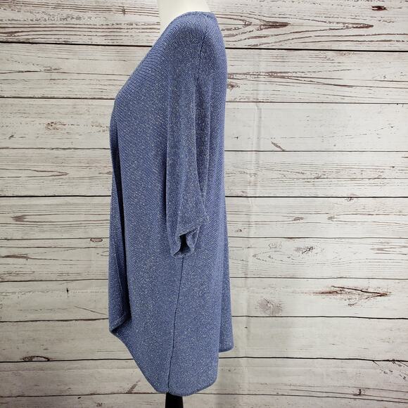Chico's Women's Blue Tilly Shine Open Knit Metallic Cardigan Size 3 - Picture 3 of 13